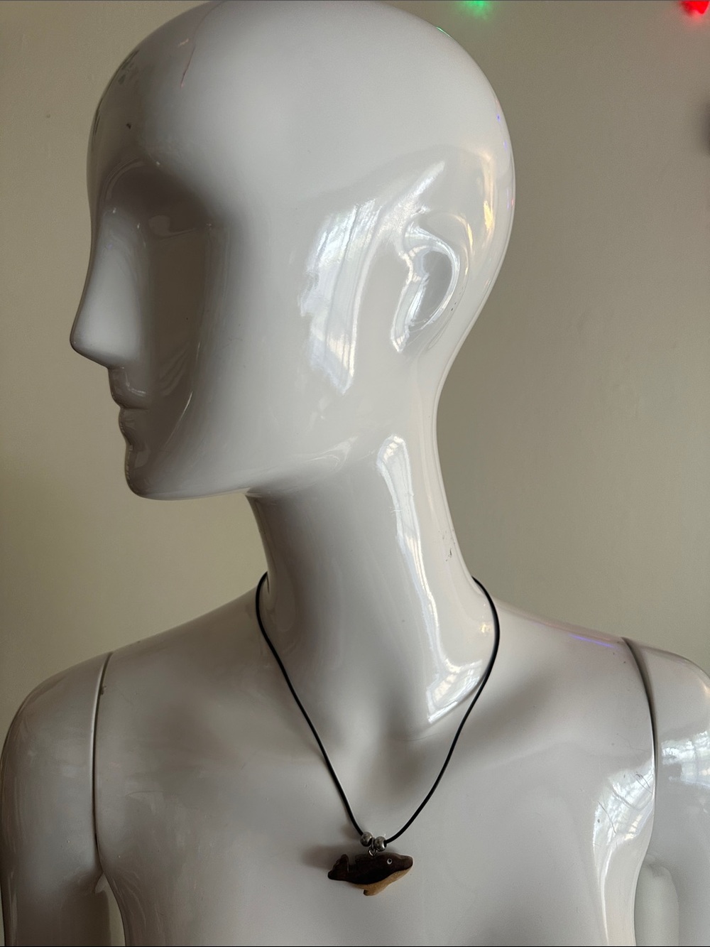 Handmade Leather Shark Pendant Necklace - Black Cord